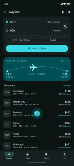Illustrative Android app showing a flight boarding pass
